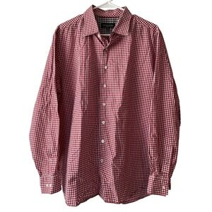 Fairway‎ & Greene Mens Button Up Shirt Cotton XLarge Red White Check Long Sleeve